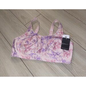 Lunaire 11112 High Impact Sports Bra Unpadded WF Butterfly Print 36B Pink New